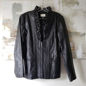 Neiman Marcus genuine leather jacket black ruffles